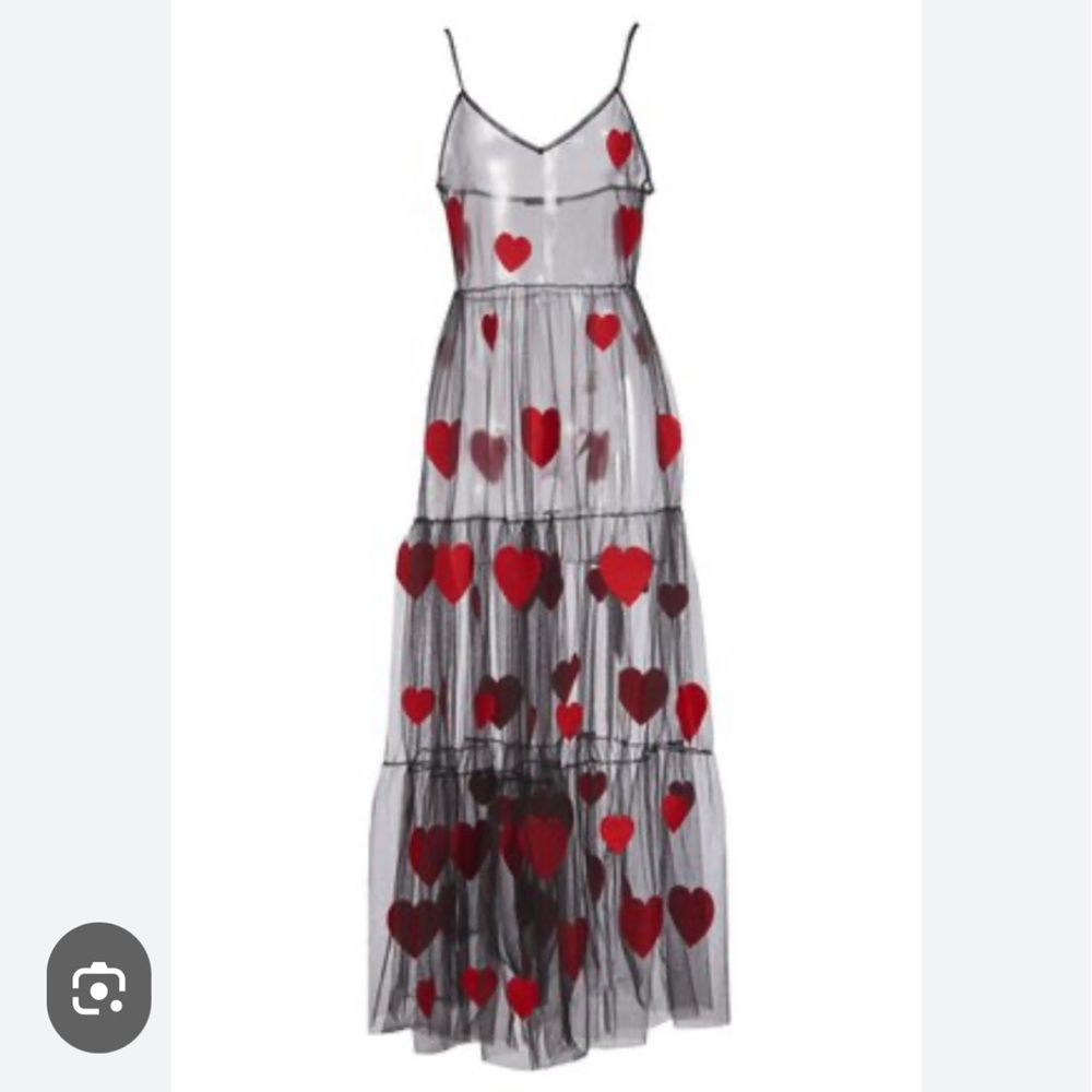 Rare! Lirika Matoshi heart black tulle maxi dress plus size 3x XXL  Valentines